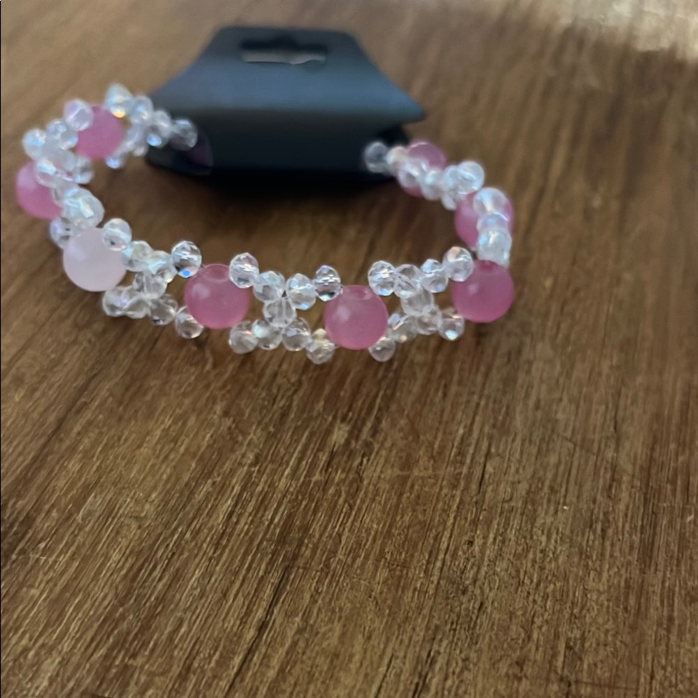 Pink and Clear Beaded Bracelet